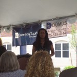 Lisa Nutter addresses the crowd for the celebration of Evelyn Sanders Phase I.