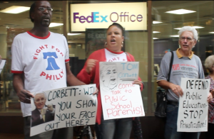 Members of PCAPS at a demonstration on Monday in Center City