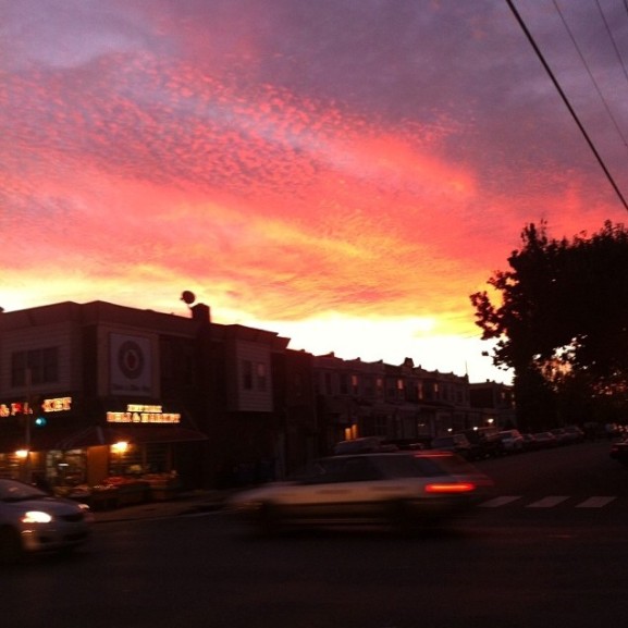 The corner of North Fifth and Chew Streets at sunset.