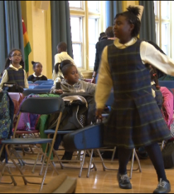 Students eagerly ran to their after school music classes.