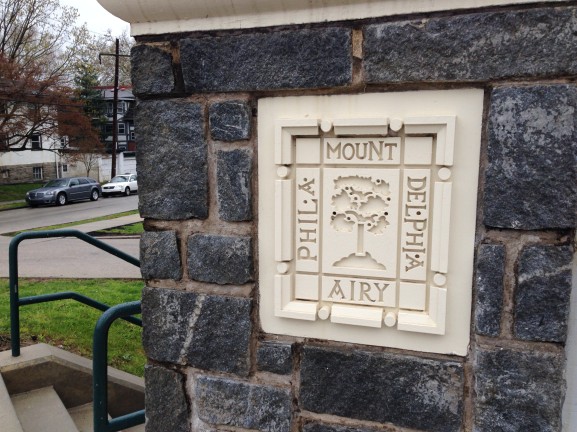 A plaque marked the Mt. Airy train station in Northwest Philadelphia.
