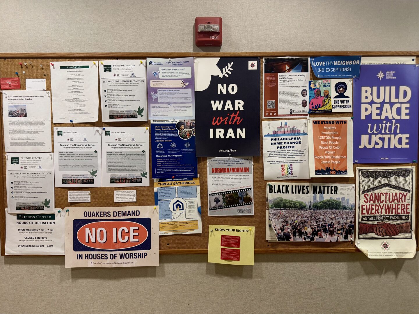A bulletin inside the Friends Center, building of CAIR Philadelphia on Oct. 7, 2025.